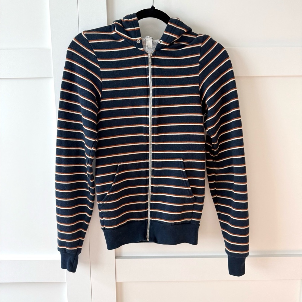 American Apparel Navy and Brown Striped Hoodie